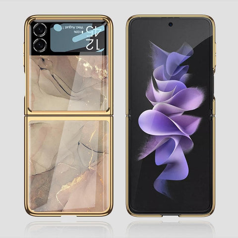 Samsung Galaxy Z Flip 3 5G Cover - Mystic Marble Series - Premium Electroplated Infinity Ultra Shine Glass Soft Silicon Borders Case