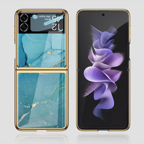 Samsung Galaxy Z Flip 3 5G Cover - Mystic Marble Series - Premium Electroplated Infinity Ultra Shine Glass Soft Silicon Borders Case