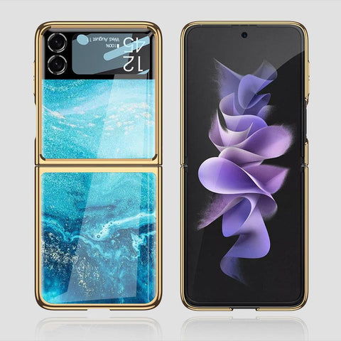 Samsung Galaxy Z Flip 3 5G Cover - Mystic Marble Series - Premium Electroplated Infinity Ultra Shine Glass Soft Silicon Borders Case