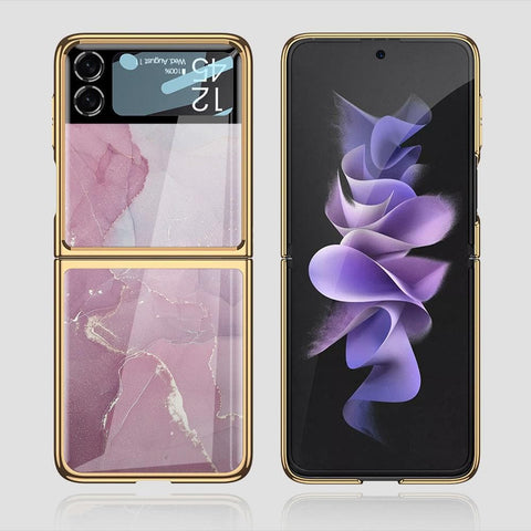 Samsung Galaxy Z Flip 3 5G Cover - Mystic Marble Series - Premium Electroplated Infinity Ultra Shine Glass Soft Silicon Borders Case