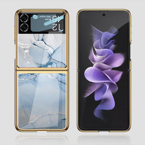 Samsung Galaxy Z Flip 3 5G Cover - Mystic Marble Series - Premium Electroplated Infinity Ultra Shine Glass Soft Silicon Borders Case