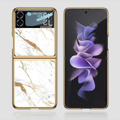 Samsung Galaxy Z Flip 3 5G Cover - Mystic Marble Series - Premium Electroplated Infinity Ultra Shine Glass Soft Silicon Borders Case