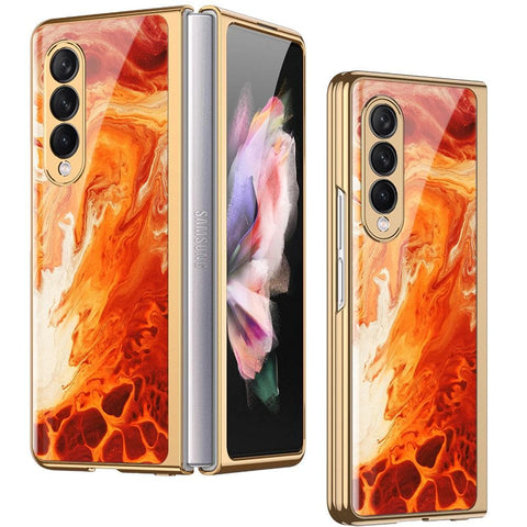 Samsung Galaxy Z Fold 3 5G Cover - Mystic Marble Series - Premium Electroplated Infinity Ultra Shine Glass Soft Silicon Borders Case