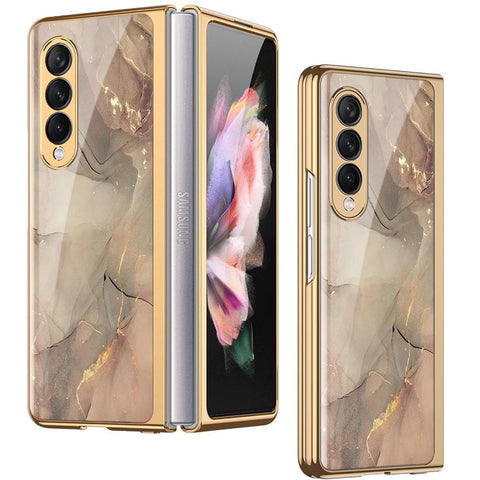 Samsung Galaxy Z Fold 3 5G Cover - Mystic Marble Series - Premium Electroplated Infinity Ultra Shine Glass Soft Silicon Borders Case