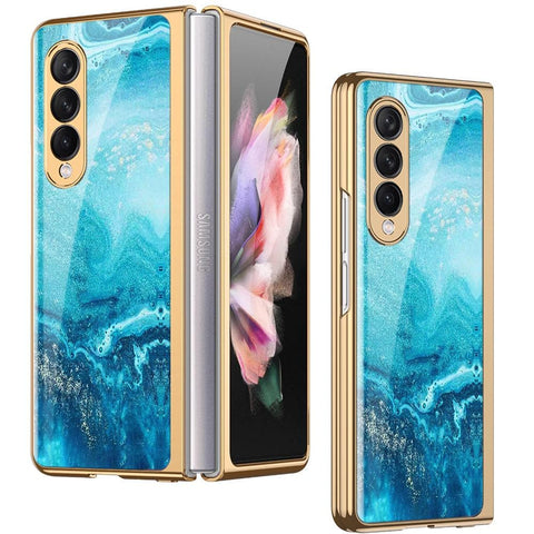 Samsung Galaxy Z Fold 3 5G Cover - Mystic Marble Series - Premium Electroplated Infinity Ultra Shine Glass Soft Silicon Borders Case