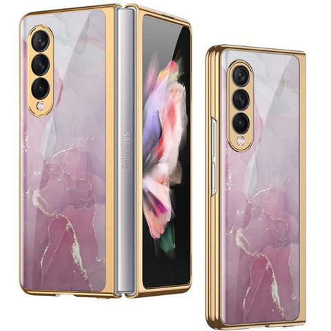 Samsung Galaxy Z Fold 3 5G Cover - Mystic Marble Series - Premium Electroplated Infinity Ultra Shine Glass Soft Silicon Borders Case