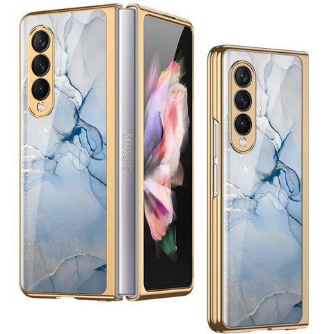 Samsung Galaxy Z Fold 3 5G Cover - Mystic Marble Series - Premium Electroplated Infinity Ultra Shine Glass Soft Silicon Borders Case