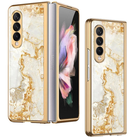 Samsung Galaxy Z Fold 3 5G Cover - Mystic Marble Series - Premium Electroplated Infinity Ultra Shine Glass Soft Silicon Borders Case