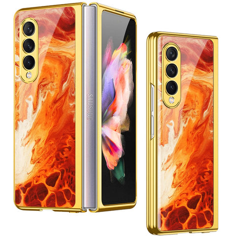 Samsung Galaxy Z Fold 4 5G Cover- Mystic Marble Series - Premium Electroplated Infinity Ultra Shine Glass Soft Silicon Borders Case