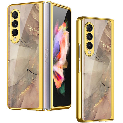 Samsung Galaxy Z Fold 4 5G Cover- Mystic Marble Series - Premium Electroplated Infinity Ultra Shine Glass Soft Silicon Borders Case