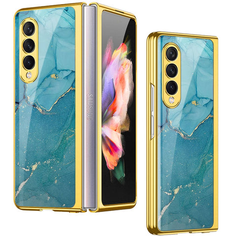 Samsung Galaxy Z Fold 4 5G Cover- Mystic Marble Series - Premium Electroplated Infinity Ultra Shine Glass Soft Silicon Borders Case