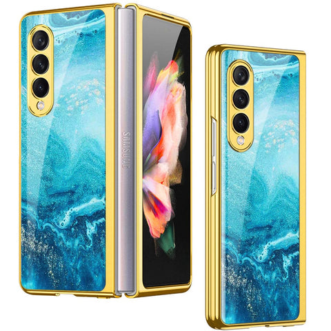 Samsung Galaxy Z Fold 4 5G Cover- Mystic Marble Series - Premium Electroplated Infinity Ultra Shine Glass Soft Silicon Borders Case