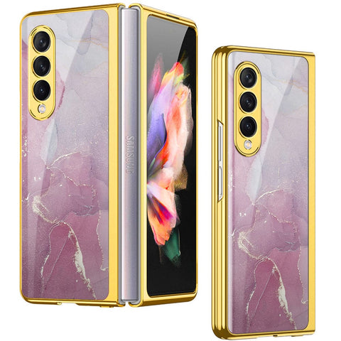 Samsung Galaxy Z Fold 4 5G Cover- Mystic Marble Series - Premium Electroplated Infinity Ultra Shine Glass Soft Silicon Borders Case