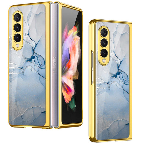 Samsung Galaxy Z Fold 4 5G Cover- Mystic Marble Series - Premium Electroplated Infinity Ultra Shine Glass Soft Silicon Borders Case