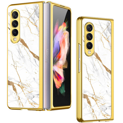 Samsung Galaxy Z Fold 4 5G Cover- Mystic Marble Series - Premium Electroplated Infinity Ultra Shine Glass Soft Silicon Borders Case