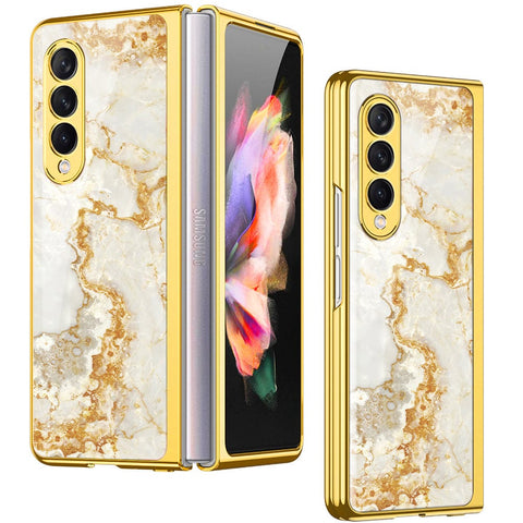Samsung Galaxy Z Fold 4 5G Cover- Mystic Marble Series - Premium Electroplated Infinity Ultra Shine Glass Soft Silicon Borders Case