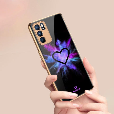 Oppo Reno 6 Pro 5G Cover - ONation Heart Series - Premium Electroplated Infinity Ultra Shine Glass Soft Silicon Borders Case
