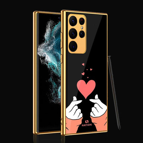 Samsung Galaxy S22 Ultra 5G Cover- Onation Heart Series - Premium Electroplated Infinity Ultra Shine Glass Soft Silicon Borders Case