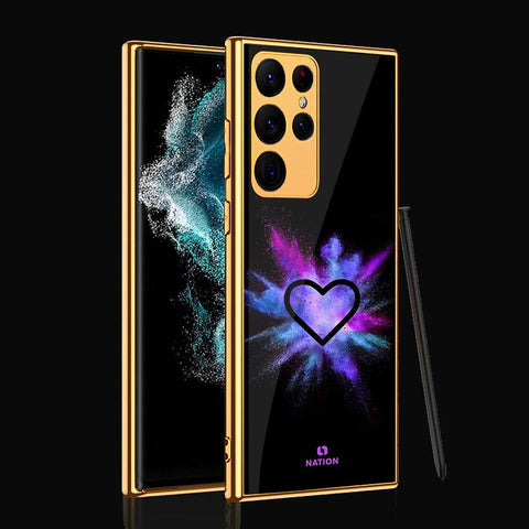 Samsung Galaxy S22 Ultra 5G Cover- Onation Heart Series - Premium Electroplated Infinity Ultra Shine Glass Soft Silicon Borders Case