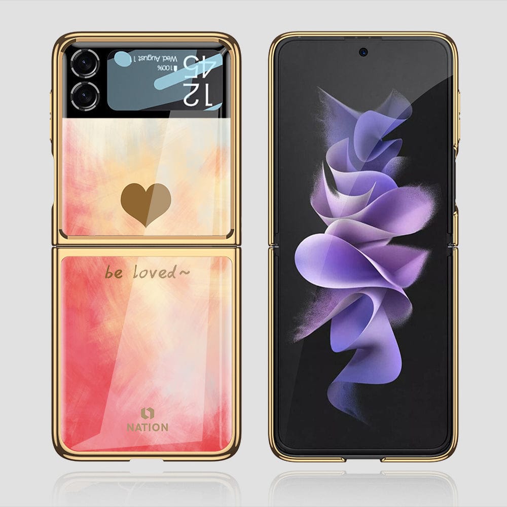 Samsung Galaxy Z Flip 3 5G Cover - Onation Heart Series - Premium Electroplated Infinity Ultra Shine Glass Soft Silicon Borders Case