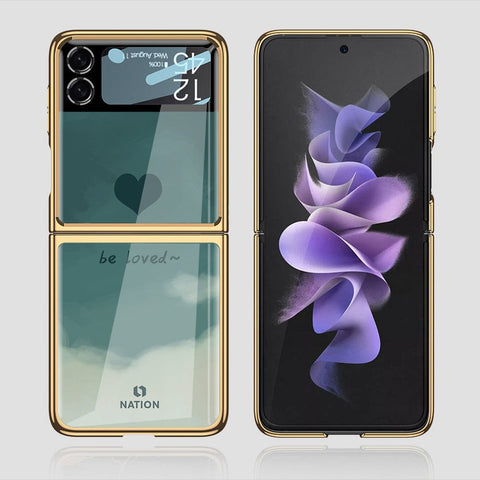 Samsung Galaxy Z Flip 3 5G Cover - Onation Heart Series - Premium Electroplated Infinity Ultra Shine Glass Soft Silicon Borders Case