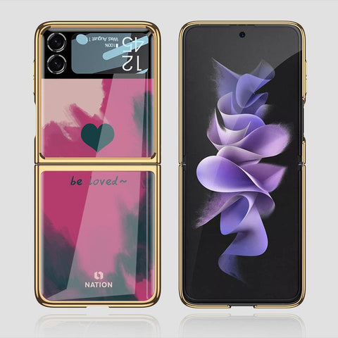 Samsung Galaxy Z Flip 3 5G Cover - Onation Heart Series - Premium Electroplated Infinity Ultra Shine Glass Soft Silicon Borders Case