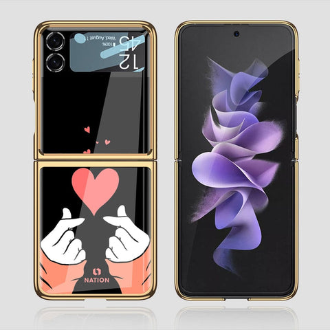 Samsung Galaxy Z Flip 3 5G Cover - Onation Heart Series - Premium Electroplated Infinity Ultra Shine Glass Soft Silicon Borders Case