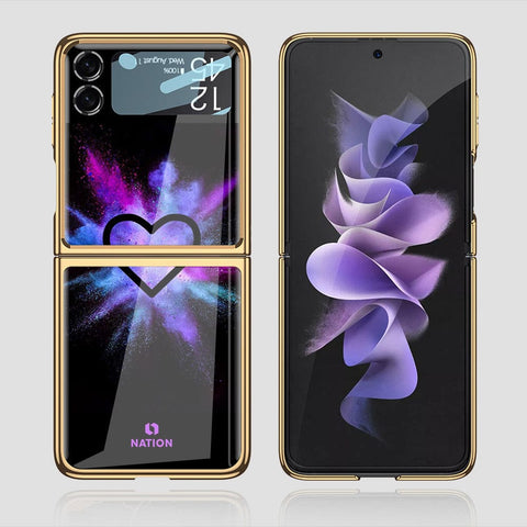 Samsung Galaxy Z Flip 3 5G Cover - Onation Heart Series - Premium Electroplated Infinity Ultra Shine Glass Soft Silicon Borders Case
