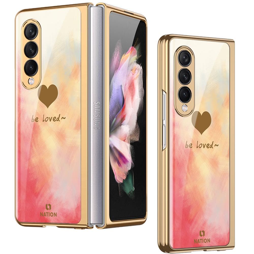 Samsung Galaxy Z Fold 3 5G Cover - ONation Heart Series - Premium Electroplated Infinity Ultra Shine Glass Soft Silicon Borders Case