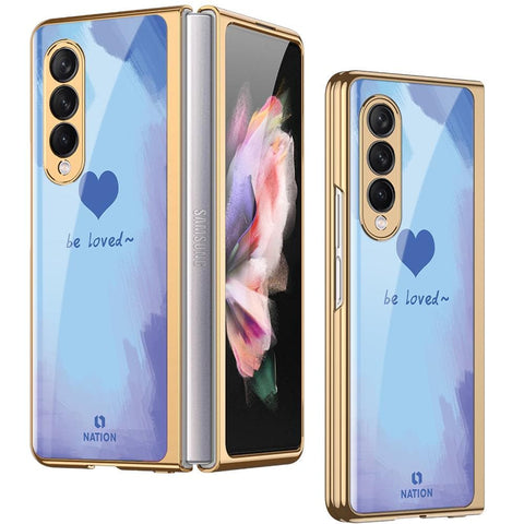 Samsung Galaxy Z Fold 3 5G Cover - ONation Heart Series - Premium Electroplated Infinity Ultra Shine Glass Soft Silicon Borders Case