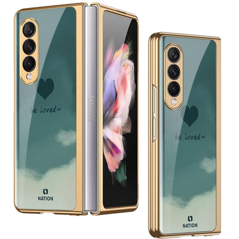 Samsung Galaxy Z Fold 3 5G Cover - ONation Heart Series - Premium Electroplated Infinity Ultra Shine Glass Soft Silicon Borders Case