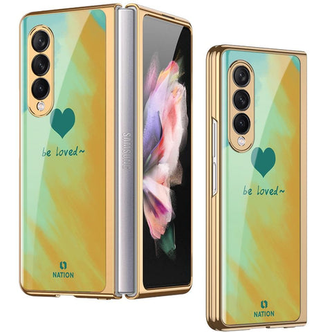 Samsung Galaxy Z Fold 3 5G Cover - ONation Heart Series - Premium Electroplated Infinity Ultra Shine Glass Soft Silicon Borders Case