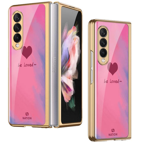 Samsung Galaxy Z Fold 3 5G Cover - ONation Heart Series - Premium Electroplated Infinity Ultra Shine Glass Soft Silicon Borders Case