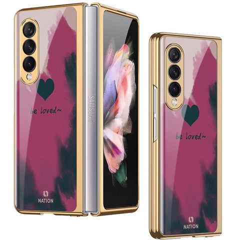 Samsung Galaxy Z Fold 3 5G Cover - ONation Heart Series - Premium Electroplated Infinity Ultra Shine Glass Soft Silicon Borders Case