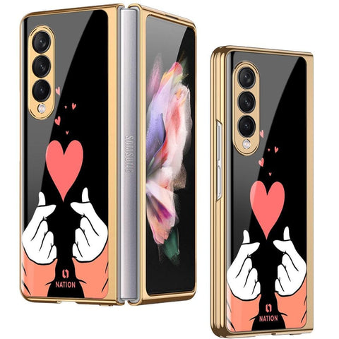 Samsung Galaxy Z Fold 3 5G Cover - ONation Heart Series - Premium Electroplated Infinity Ultra Shine Glass Soft Silicon Borders Case