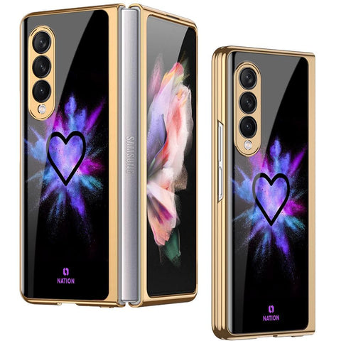 Samsung Galaxy Z Fold 3 5G Cover - ONation Heart Series - Premium Electroplated Infinity Ultra Shine Glass Soft Silicon Borders Case