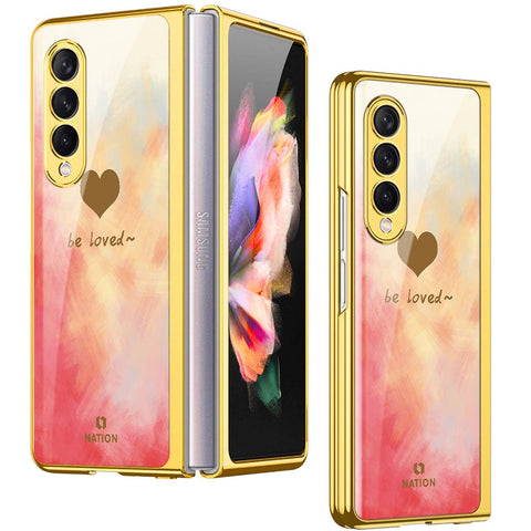Samsung Galaxy Z Fold 4 5G Cover- Onation Heart Series - Premium Electroplated Infinity Ultra Shine Glass Soft Silicon Borders Case