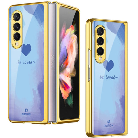Samsung Galaxy Z Fold 4 5G Cover- Onation Heart Series - Premium Electroplated Infinity Ultra Shine Glass Soft Silicon Borders Case