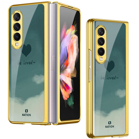 Samsung Galaxy Z Fold 4 5G Cover- Onation Heart Series - Premium Electroplated Infinity Ultra Shine Glass Soft Silicon Borders Case