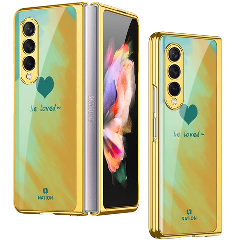 Samsung Galaxy Z Fold 4 5G Cover- Onation Heart Series - Premium Electroplated Infinity Ultra Shine Glass Soft Silicon Borders Case