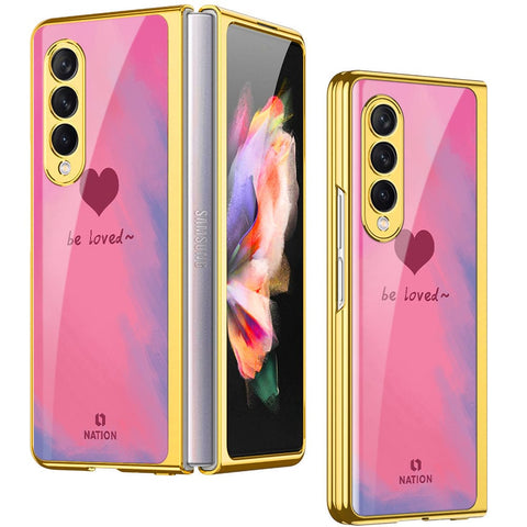 Samsung Galaxy Z Fold 4 5G Cover- Onation Heart Series - Premium Electroplated Infinity Ultra Shine Glass Soft Silicon Borders Case
