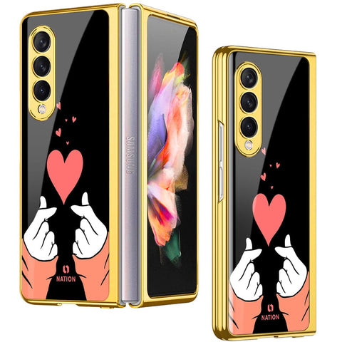Samsung Galaxy Z Fold 4 5G Cover- Onation Heart Series - Premium Electroplated Infinity Ultra Shine Glass Soft Silicon Borders Case