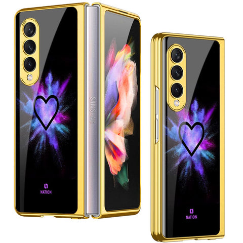 Samsung Galaxy Z Fold 4 5G Cover- Onation Heart Series - Premium Electroplated Infinity Ultra Shine Glass Soft Silicon Borders Case