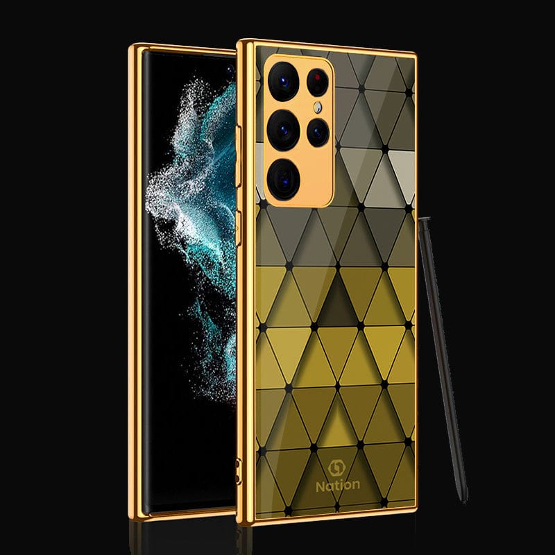 Samsung Galaxy S22 Ultra 5G Cover- Onation Pyramid Series - Premium Electroplated Infinity Ultra Shine Glass Soft Silicon Borders Case