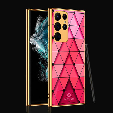 Samsung Galaxy S22 Ultra 5G Cover- Onation Pyramid Series - Premium Electroplated Infinity Ultra Shine Glass Soft Silicon Borders Case