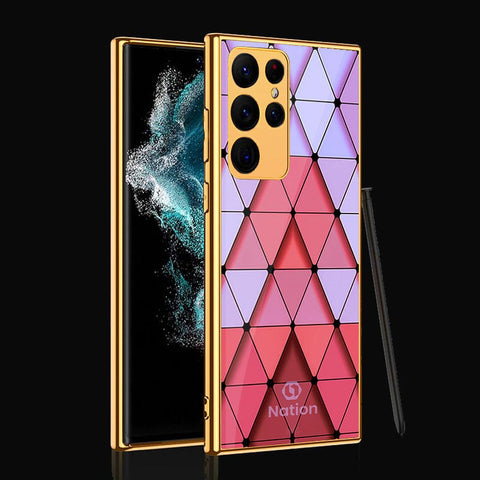Samsung Galaxy S22 Ultra 5G Cover- Onation Pyramid Series - Premium Electroplated Infinity Ultra Shine Glass Soft Silicon Borders Case