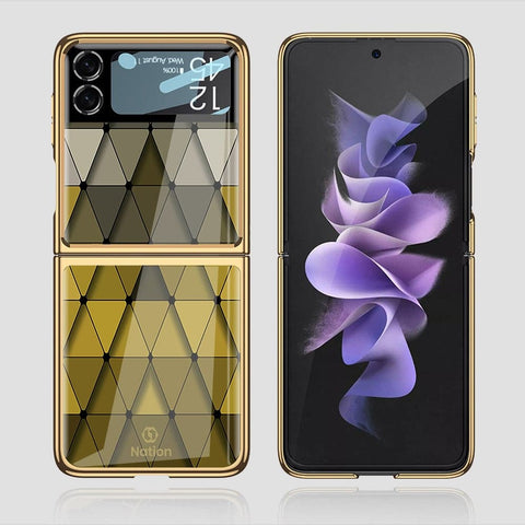 Samsung Galaxy Z Flip 3 5G Cover - ONation Pyramid Series - Premium Electroplated Infinity Ultra Shine Glass Soft Silicon Borders Case