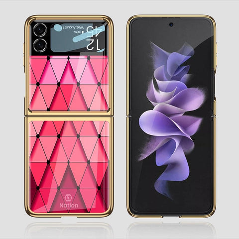 Samsung Galaxy Z Flip 3 5G Cover - ONation Pyramid Series - Premium Electroplated Infinity Ultra Shine Glass Soft Silicon Borders Case