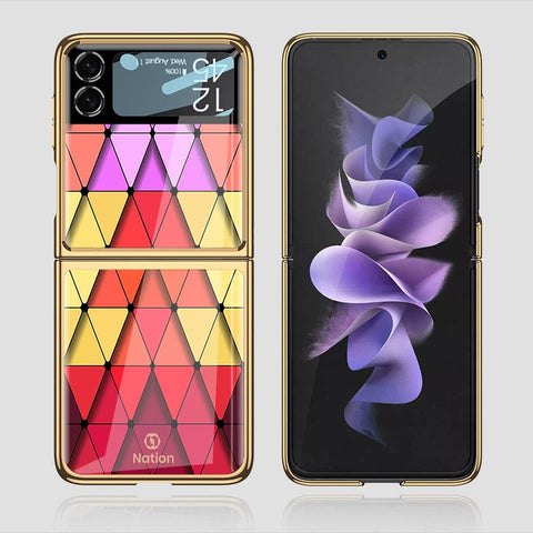 Samsung Galaxy Z Flip 3 5G Cover - ONation Pyramid Series - Premium Electroplated Infinity Ultra Shine Glass Soft Silicon Borders Case