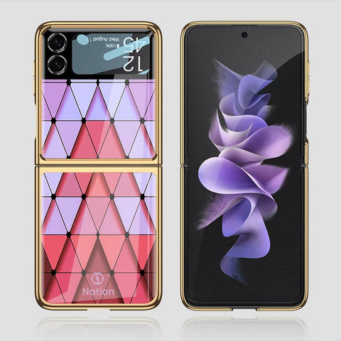 Samsung Galaxy Z Flip 3 5G Cover - ONation Pyramid Series - Premium Electroplated Infinity Ultra Shine Glass Soft Silicon Borders Case
